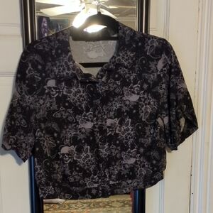 Cosmic Aura Moth & Dark Flowers Girls Crop Woven Button Up